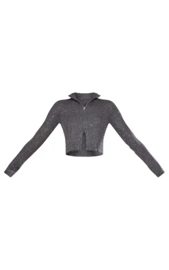 PrettyLittleThing Sweaters*Sequin Knitted Double Zip Sweater