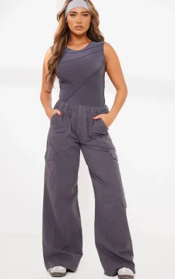 PrettyLittleThing Sleeveless Tops*Slinky Exposed Seam Sleeveless Bodysuit