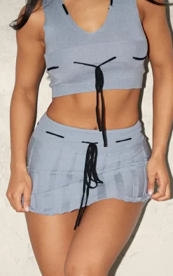 Outlet PrettyLittleThing Soft Knit Contrast Tie Micro Mini Skirt Charcoal
