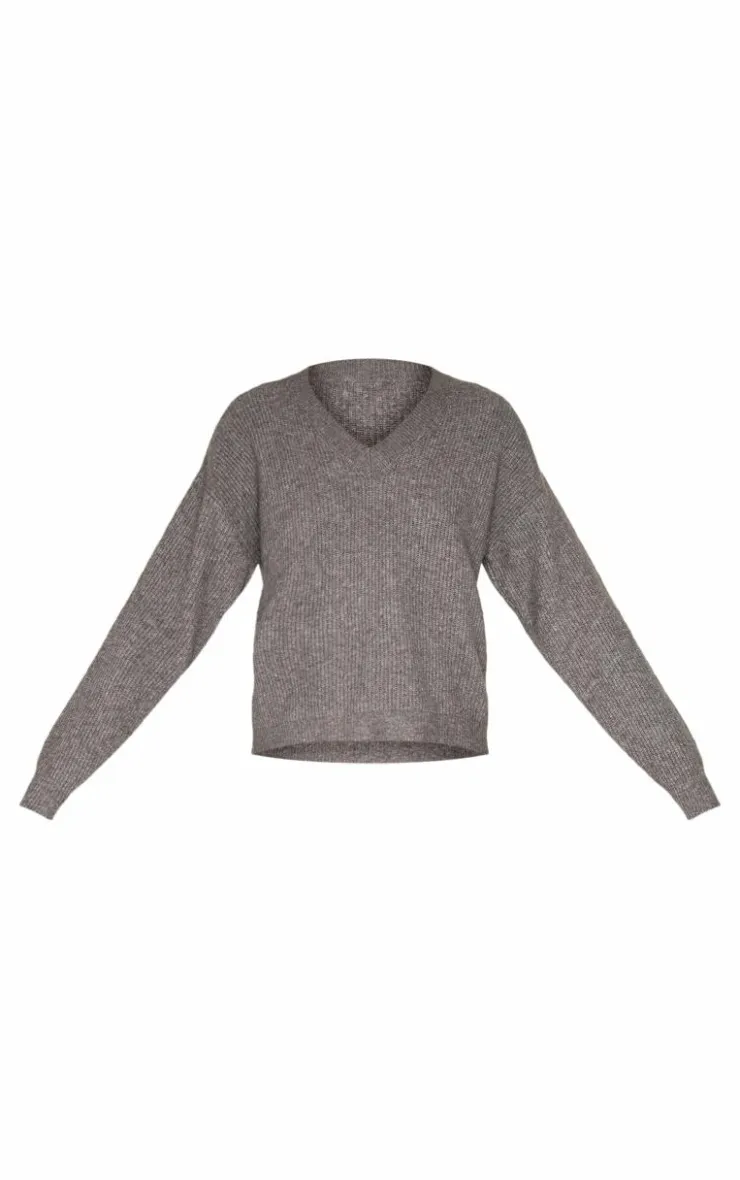 PrettyLittleThing Oversized Sweaters*Soft Knit V Neck Oversized Sweater