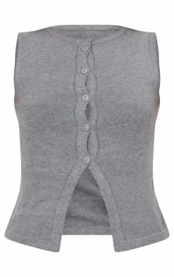 PrettyLittleThing Knitted Tops*Soft Knitted Button Through Vest