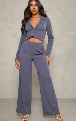 Online PrettyLittleThing Soft Tailored Cropped Blazer Charcoal