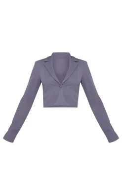 Online PrettyLittleThing Soft Tailored Cropped Blazer Charcoal