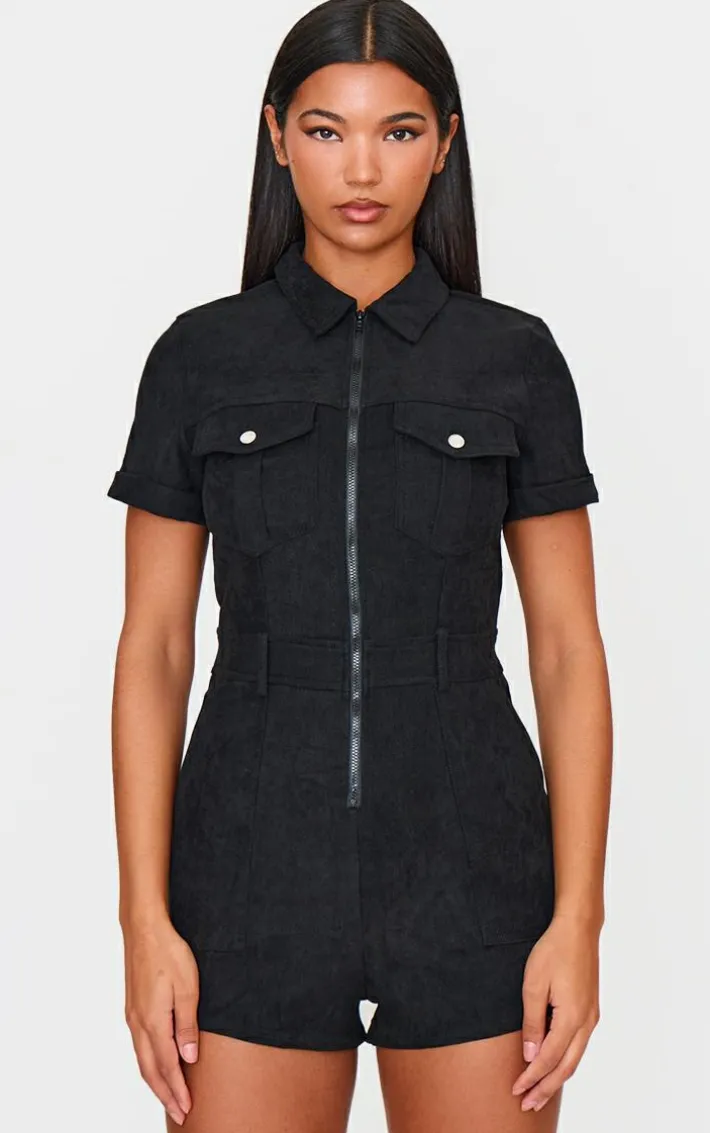 Charcoal Soft Tailored Utility Detail Romper