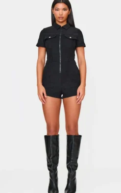 Charcoal Soft Tailored Utility Detail Romper