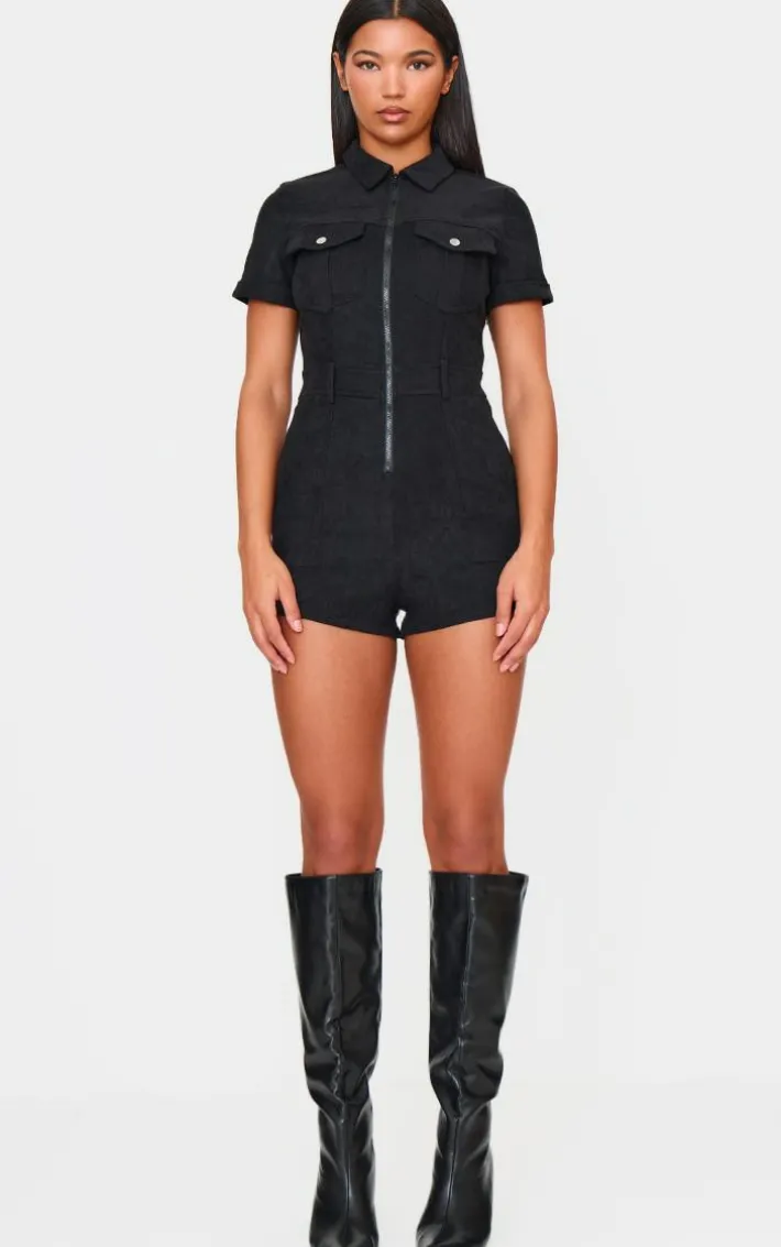 Charcoal Soft Tailored Utility Detail Romper