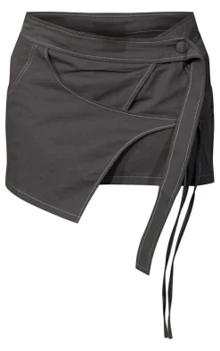 Discount PrettyLittleThing Strap Detail Mini Skirt Charcoal