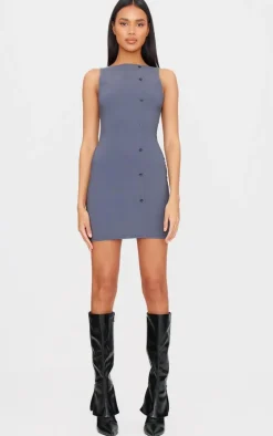 Stretch Woven Button Down Shift Dress-PrettyLittleThing Best