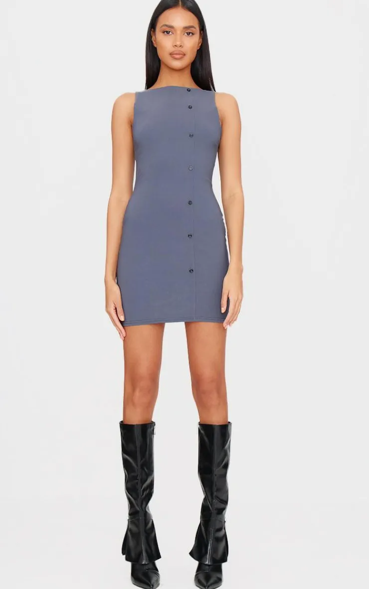 Stretch Woven Button Down Shift Dress-PrettyLittleThing Best