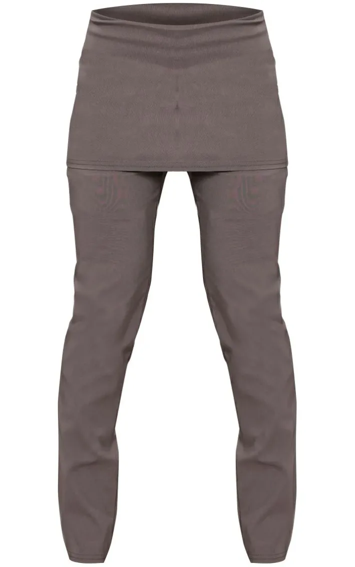 Charcoal Stretch Woven Peplum Skirt Pants