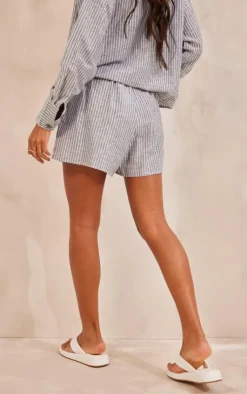 Clearance PrettyLittleThing Stripe Cotton Elasticated Floaty Shorts Charcoal
