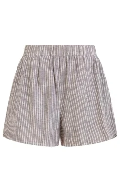 Clearance PrettyLittleThing Stripe Cotton Elasticated Floaty Shorts Charcoal