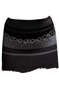 New PrettyLittleThing Stripes Raw Edge Knit Micro Mini Skirt Charcoal