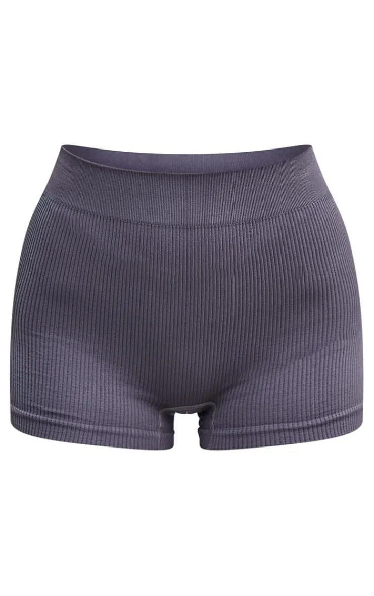 Sale PrettyLittleThing Structured Snatched Rib Hot Pants Charcoal