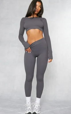 Clearance PrettyLittleThing Charcoal Structured Snatched Ribbed Leggings Charcoal Grey