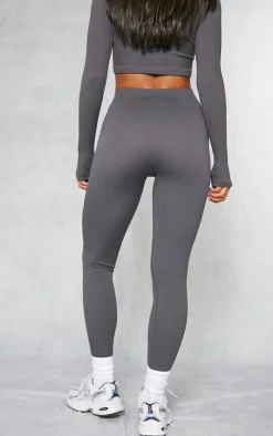 Clearance PrettyLittleThing Charcoal Structured Snatched Ribbed Leggings Charcoal Grey