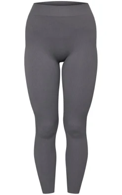 Clearance PrettyLittleThing Charcoal Structured Snatched Ribbed Leggings Charcoal Grey