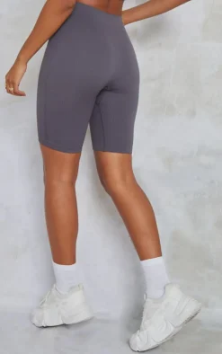 Outlet PrettyLittleThing Charcoal Structured Snatched Rib Bike Shorts Charcoal Grey
