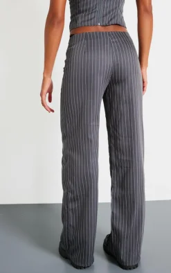 Discount PrettyLittleThing Tailored Pinstripe Low Rise Straight Leg Pants Charcoal