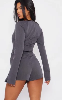 PrettyLittleThing Christmas Shop*Tailored Square Neck Woven Pleated Skort Romper