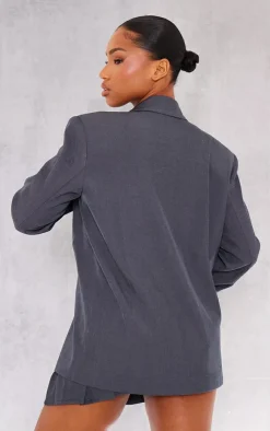Online PrettyLittleThing Tailored Woven Oversized Blazer Charcoal