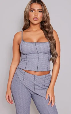 Online PrettyLittleThing Textured Asymmetric Hem Longline Cami Top Charcoal