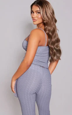 Online PrettyLittleThing Textured Asymmetric Hem Longline Cami Top Charcoal