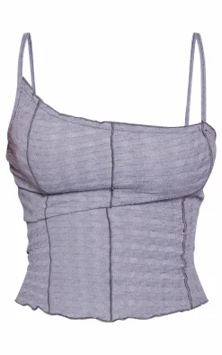 Online PrettyLittleThing Textured Asymmetric Hem Longline Cami Top Charcoal