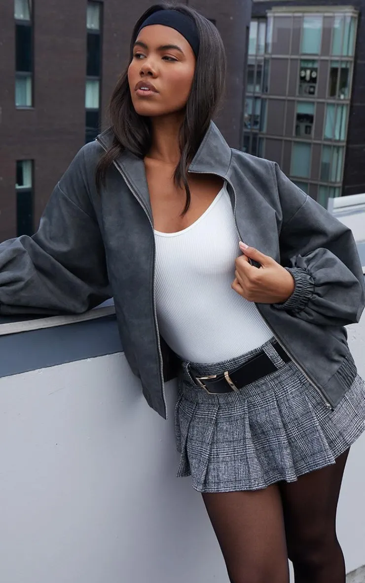 PrettyLittleThing Bomber Jackets*Textured Faux Leather High Neck Bomer Jacket