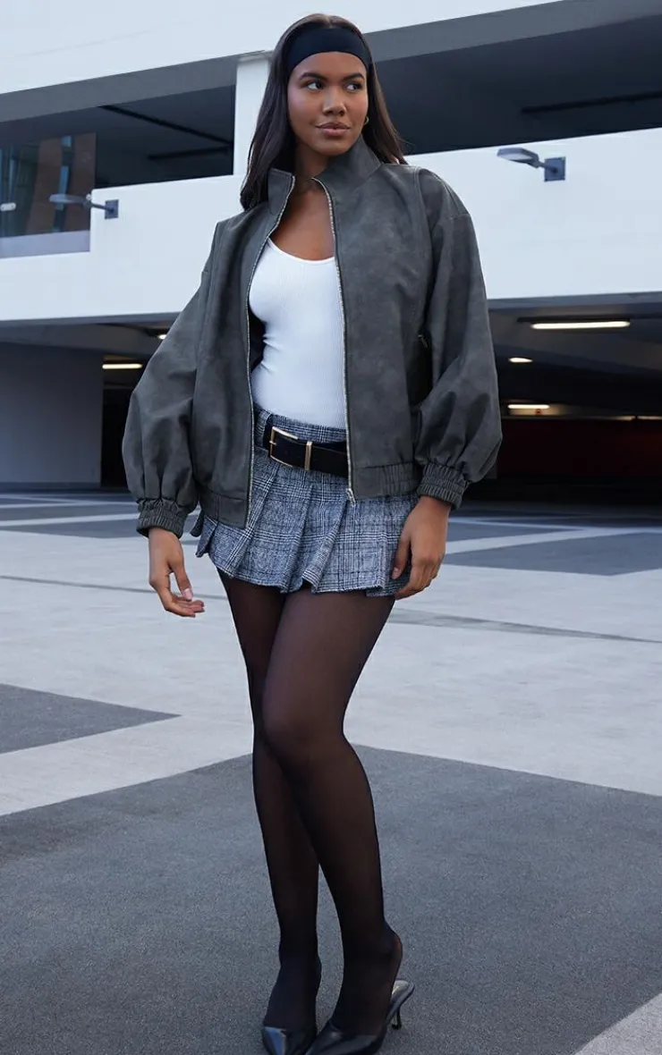 PrettyLittleThing Bomber Jackets*Textured Faux Leather High Neck Bomer Jacket