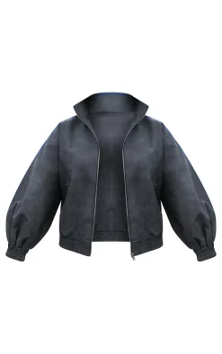 PrettyLittleThing Bomber Jackets*Textured Faux Leather High Neck Bomer Jacket