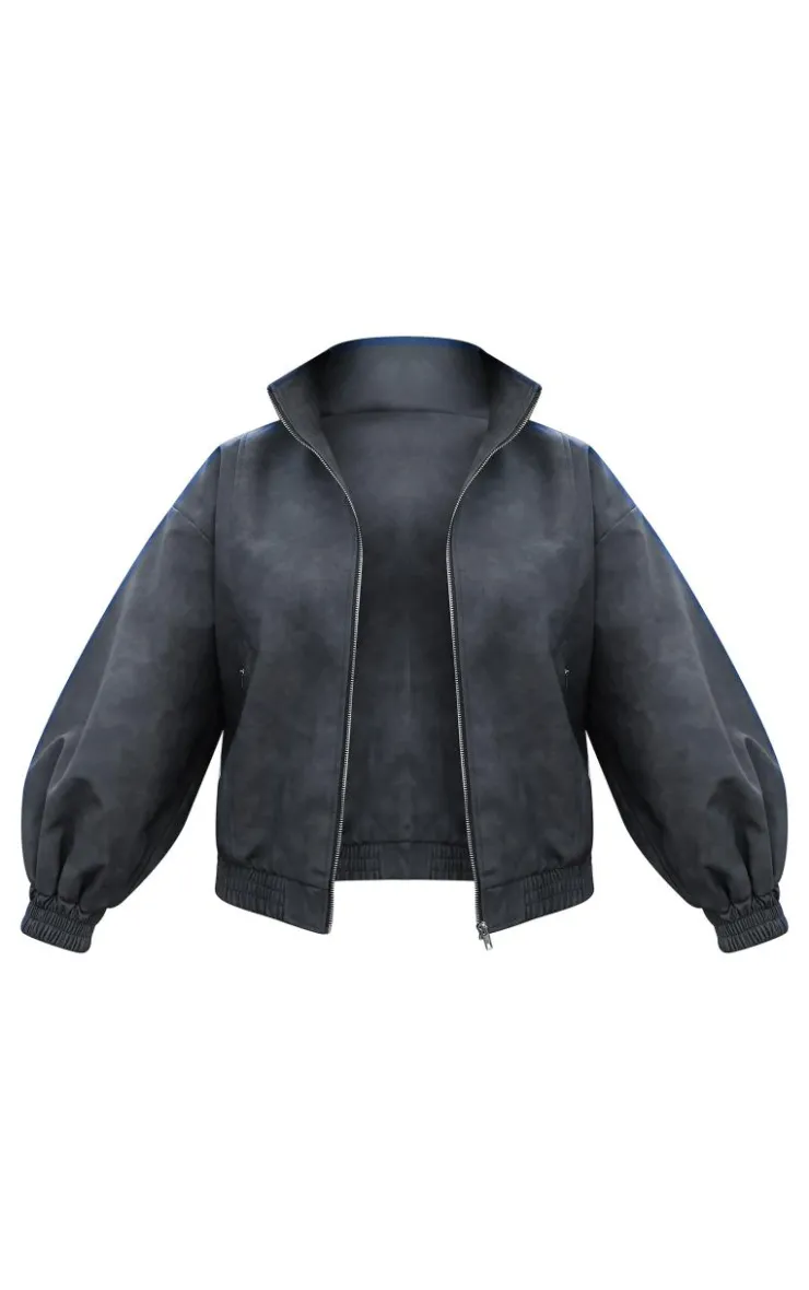 PrettyLittleThing Bomber Jackets*Textured Faux Leather High Neck Bomer Jacket