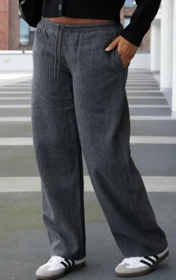 Charcoal Textured Low Rise Drawstring Straight Leg Pants