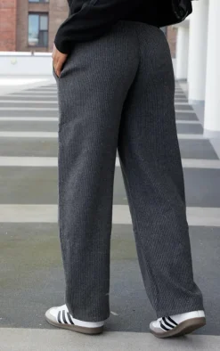 Charcoal Textured Low Rise Drawstring Straight Leg Pants