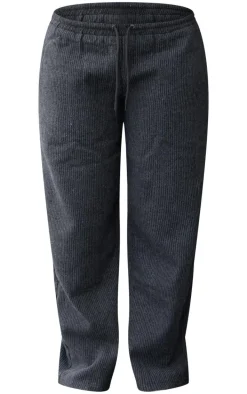 Charcoal Textured Low Rise Drawstring Straight Leg Pants