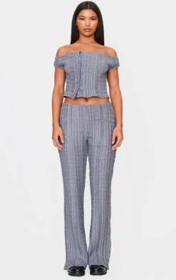 Charcoal Textured Mid Rise Skinny Flare Pants