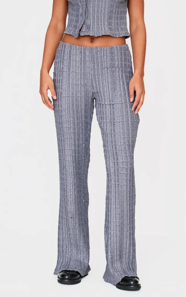 Charcoal Textured Mid Rise Skinny Flare Pants