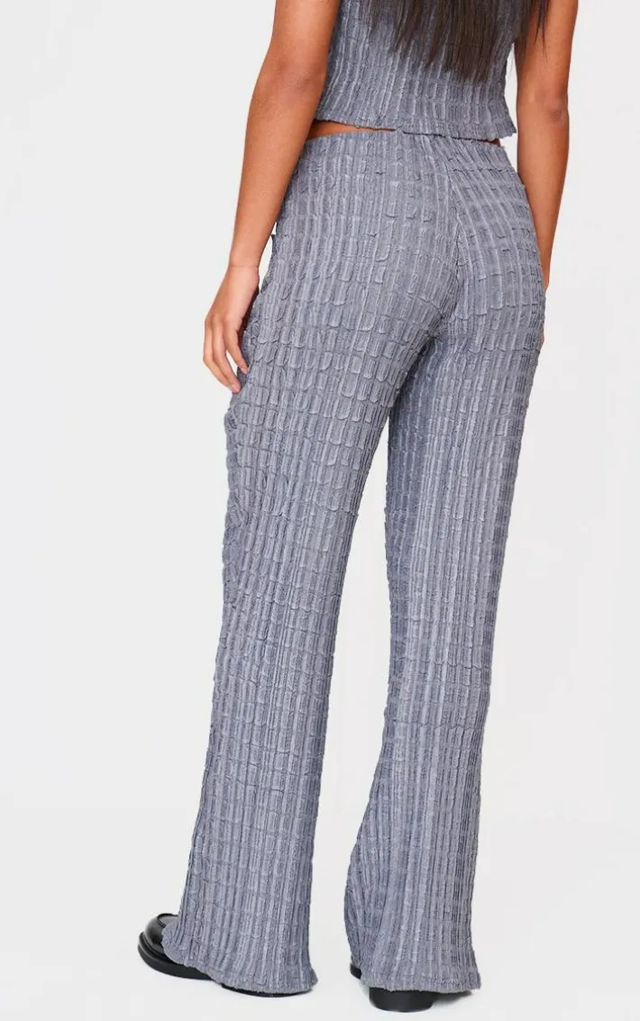 Charcoal Textured Mid Rise Skinny Flare Pants