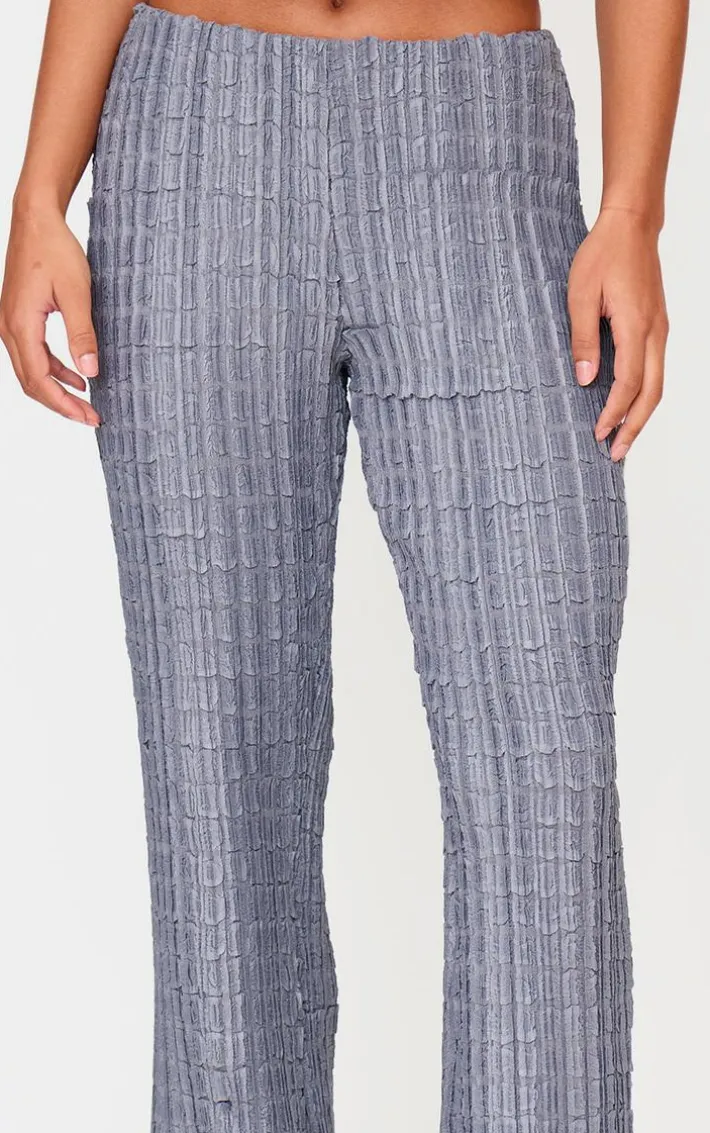 Charcoal Textured Mid Rise Skinny Flare Pants