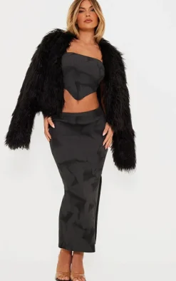 Outlet PrettyLittleThing Tie Dye Rib Knit Side Split Maxi Skirt Charcoal
