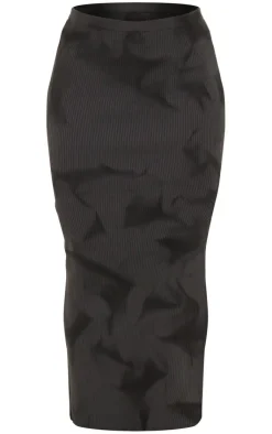Outlet PrettyLittleThing Tie Dye Rib Knit Side Split Maxi Skirt Charcoal