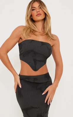 PrettyLittleThing Knitted Tops*Tie Dye Rib Knit Bandeau Crop Top