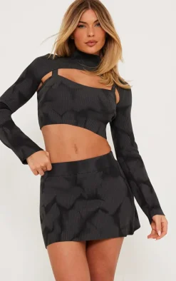 Outlet PrettyLittleThing Tie Dye Rib Knit Sleeves Charcoal