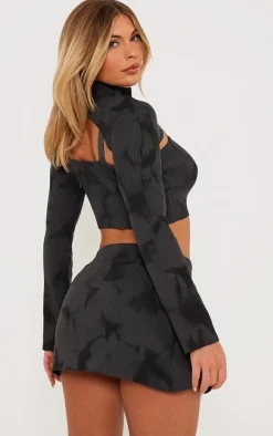 Outlet PrettyLittleThing Tie Dye Rib Knit Sleeves Charcoal