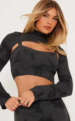 Outlet PrettyLittleThing Tie Dye Rib Knit Sleeves Charcoal