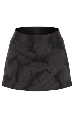 Charcoal Tie Dye Rib Knit Mini Skirt