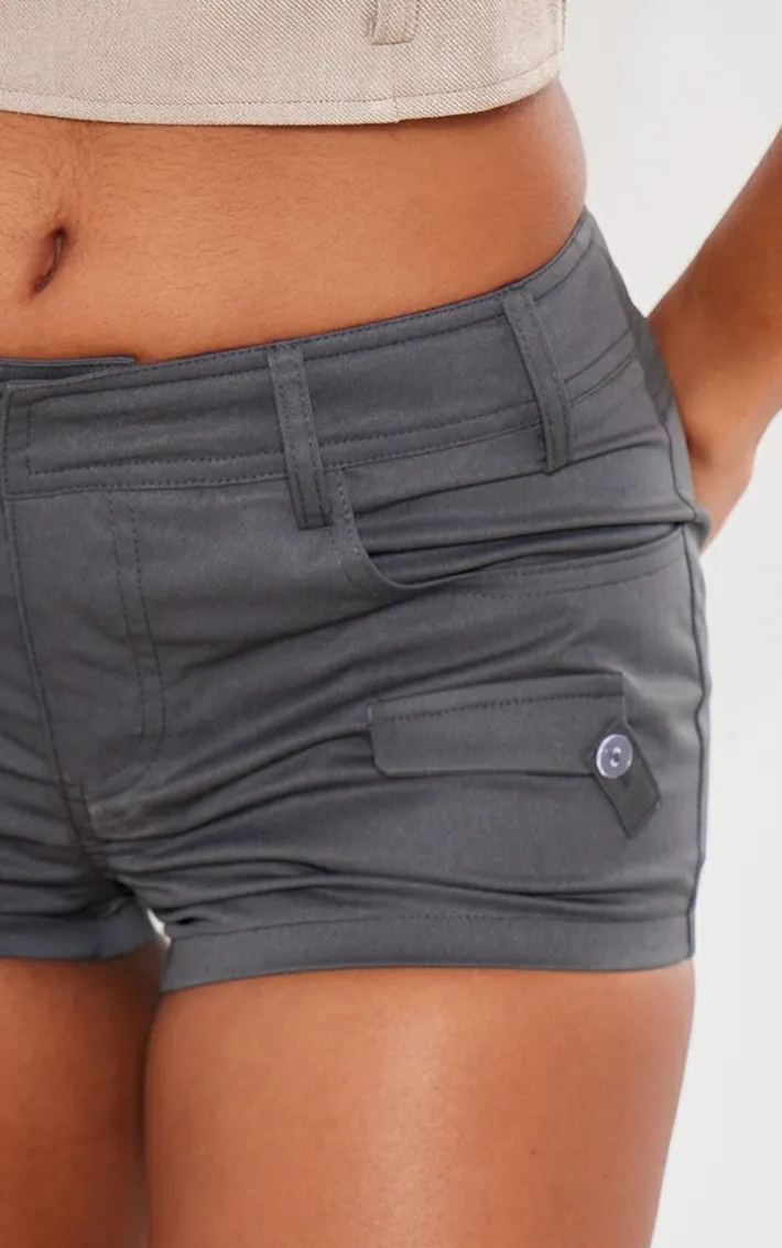 Charcoal Twill Low Waist Cargo Shorts