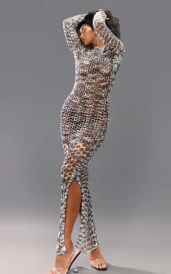 Twist Marl Knit Open Back Maxi Dress-PrettyLittleThing Clearance