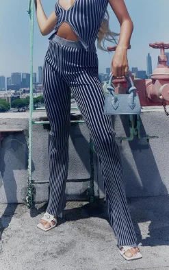 Outlet PrettyLittleThing Two Tone Knit Flared Pants Charcoal
