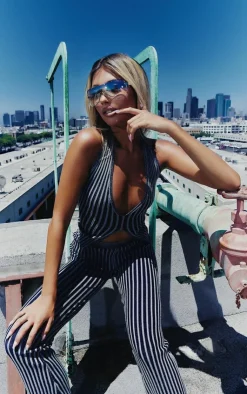 Sale PrettyLittleThing Two Tone Knit Halter Neck Split Top Charcoal